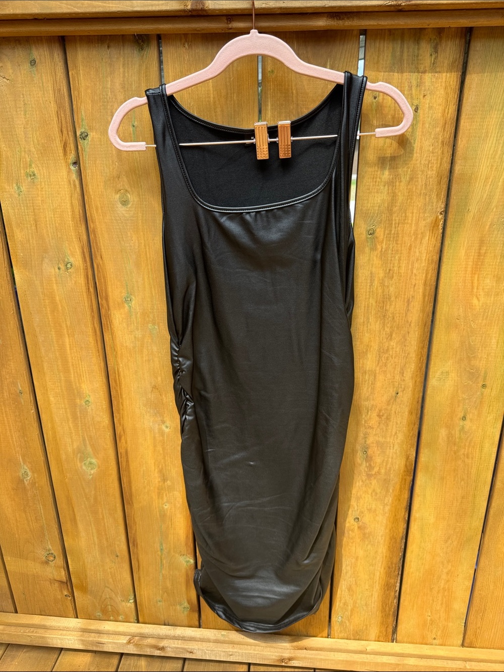 Sleek Black Faux-Leather Tank Dress